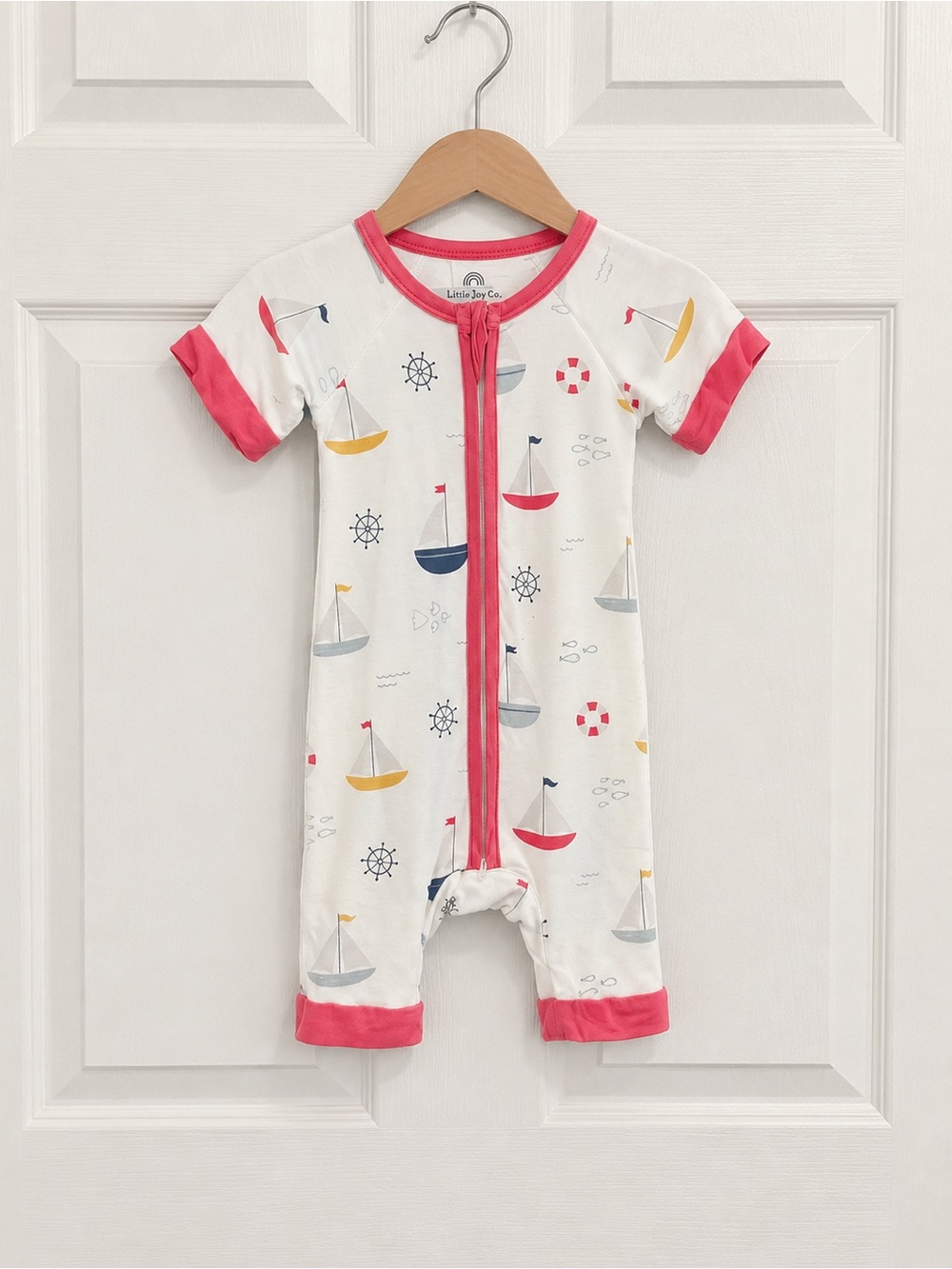 Little Joy Co. Nautical Sailboat Bamboo Short Sleeve Convertible Romper Pajamas